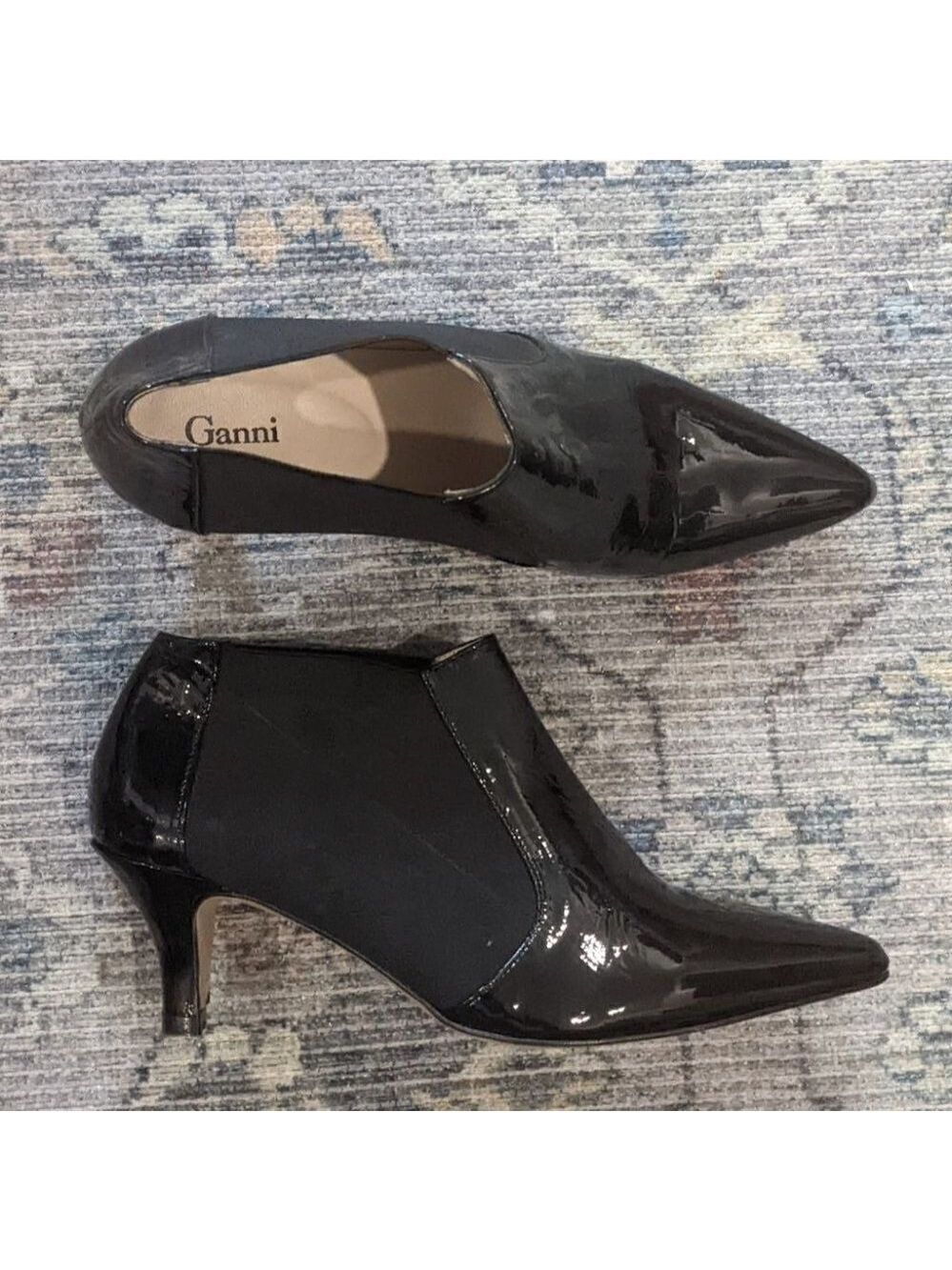 New Ganni | Patent leather kitten heel ankle booties